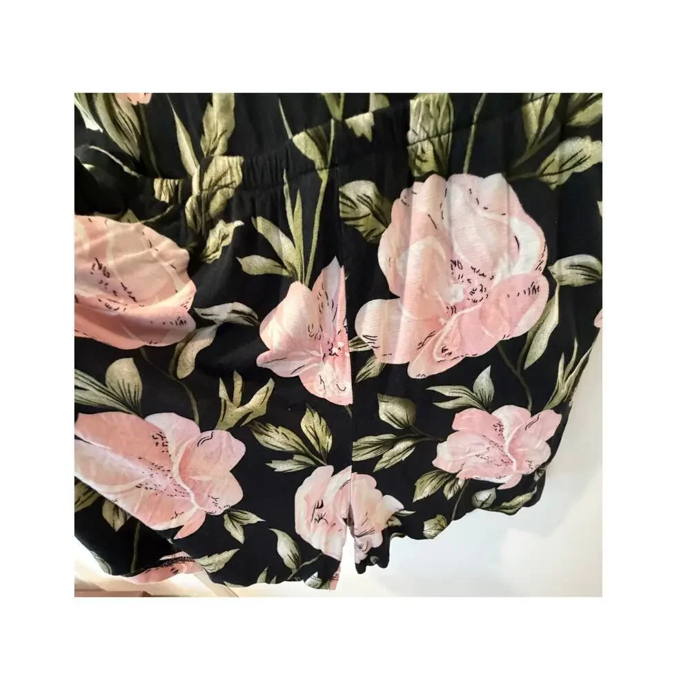 Lascana Black Floral Romper Womens US 4 Flutter Sleeve Shorts One Piece